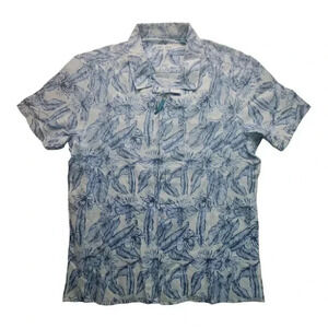 Tenth Ocean Mens Blue White Floral Linen Blend Button Up Shirt US Size Large